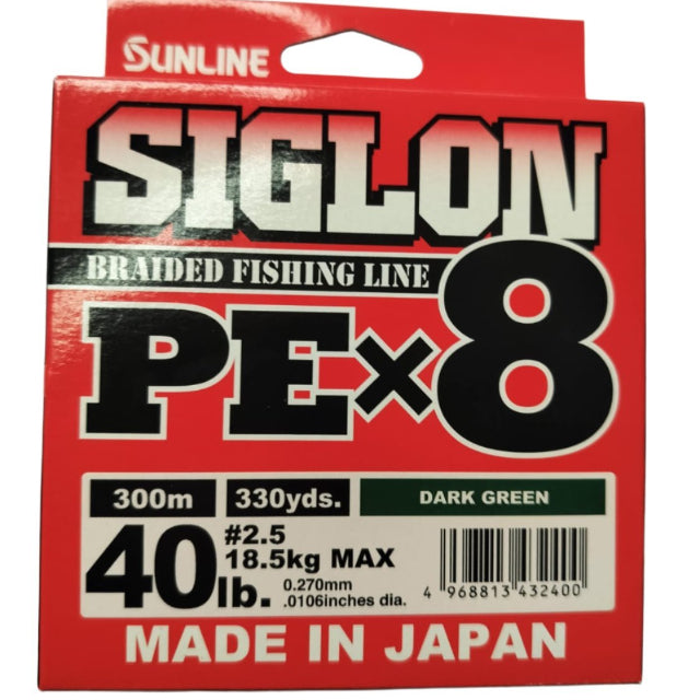 Sunline Siglon PE X8 Braided Fishing Line | 300Mt / 325Yd | Dark Green | - Fishermanshub0.27MM | 18.5Kg (40.0Lb)