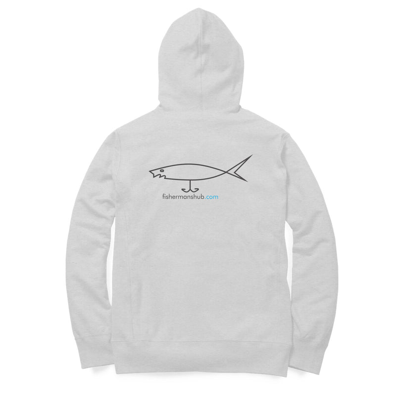Mens / Woman's Angling Hoodie | Fish On Front + Fishermanshub.com Logo Behind| Hoodie