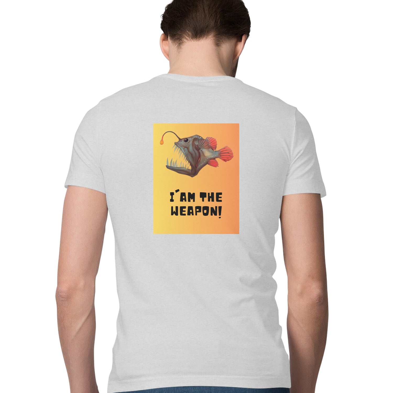 पुरुषों की एंग्लिंग टी-शर्ट |मैं डीप सी एंग्लर फिश हूँ | गोल गला | शॉर्ट स्लीव | 2 साइड प्रिंट्स |