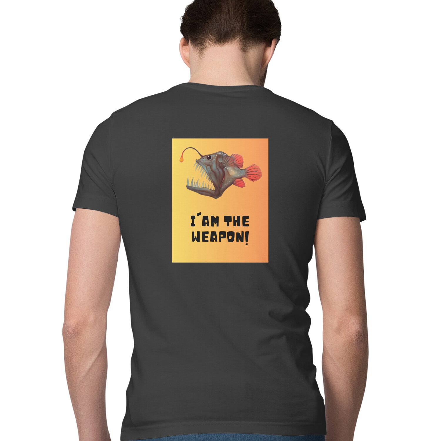 पुरुषों की एंग्लिंग टी-शर्ट |मैं डीप सी एंग्लर फिश हूँ | गोल गला | शॉर्ट स्लीव | 2 साइड प्रिंट्स |