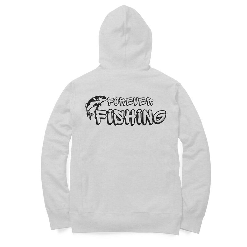 Men's Angling T-Shirts | Fishermanshub.com Logo Front + Forever Fishing Behind| Hoodie - FishermanshubMelange GreyXS
