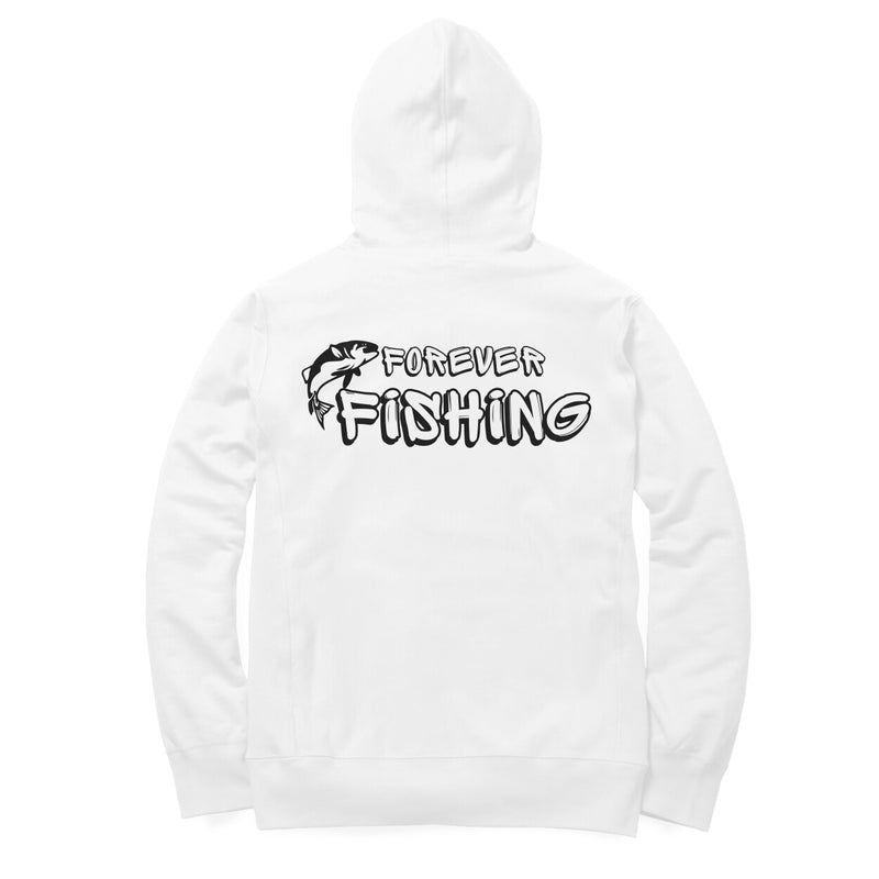 Men's Angling T-Shirts | Fishermanshub.com Logo Front + Forever Fishing Behind| Hoodie - FishermanshubWhiteXS