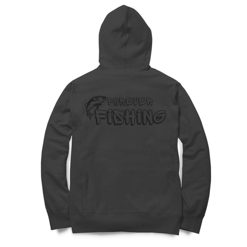 Men's Angling T-Shirts | Fishermanshub.com Logo Front + Forever Fishing Behind| Hoodie - FishermanshubBlackXS
