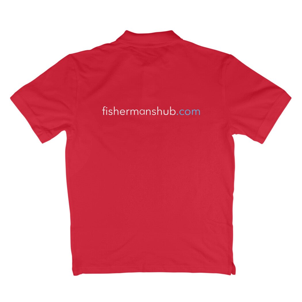 Men's Angling Polo T-Shirts - Fishermanshub.com Logo Front , Fishermanshub.com behind| Short Sleeve | - FishermanshubRedS