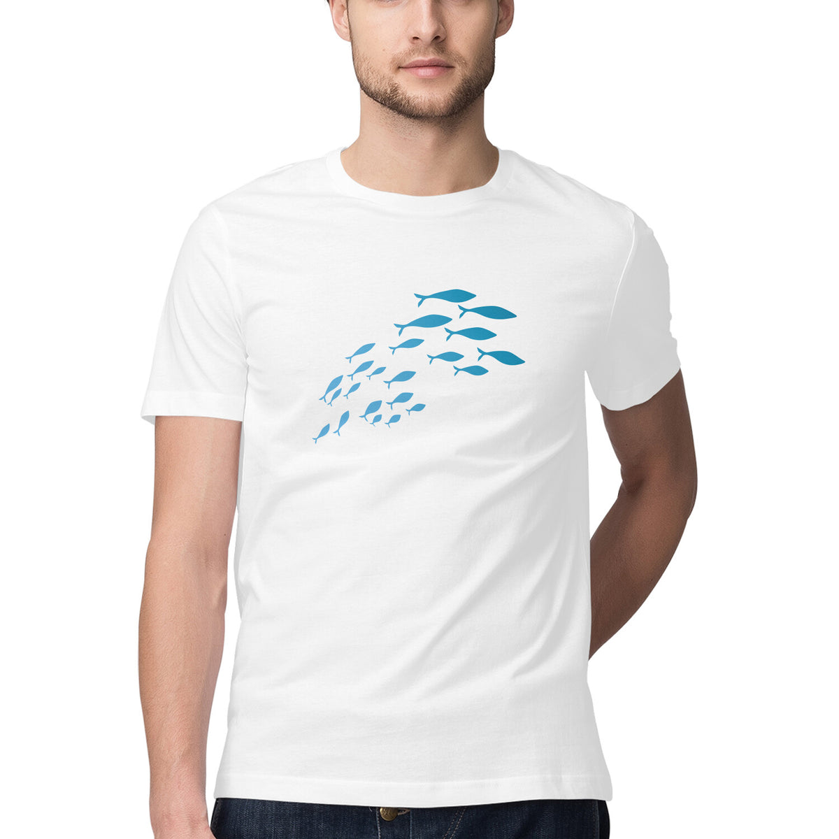 Men's Angling T-Shirts | Sea Creatures Toon Series | School Of Sardines | Round Neck | Short Sleeves