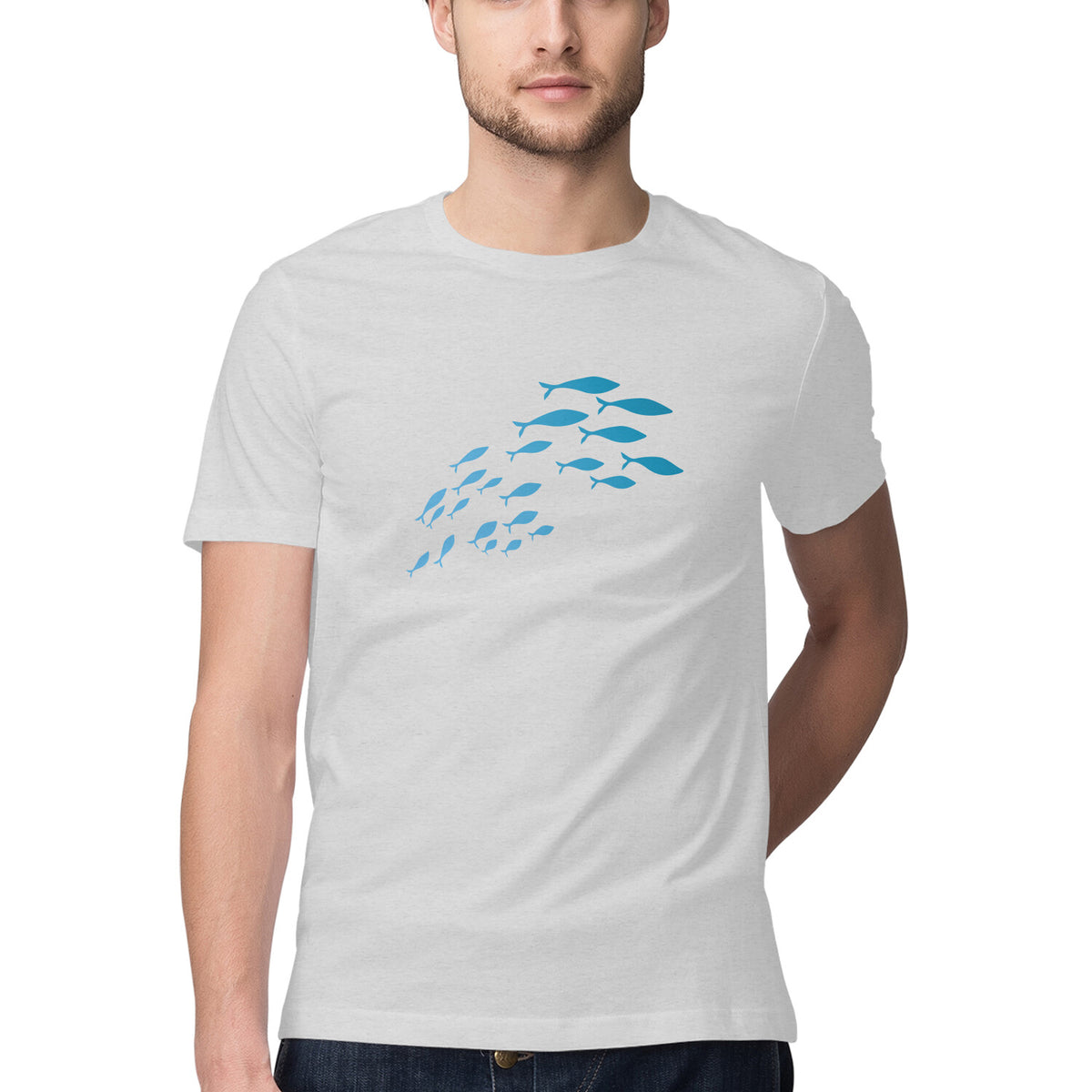 Men's Angling T-Shirts | Sea Creatures Toon Series | School Of Sardines | Round Neck | Short Sleeves