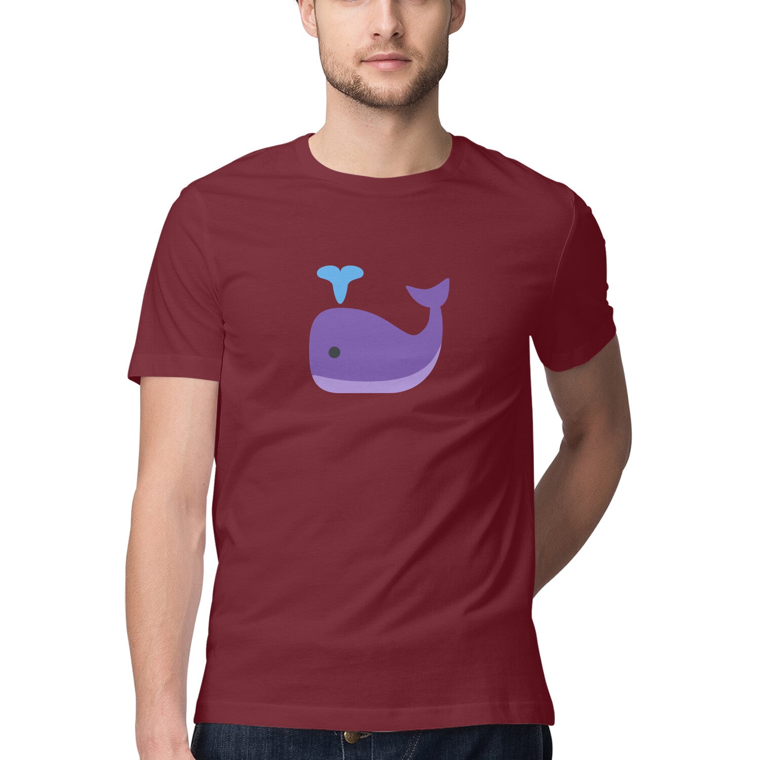 पुरुषों की एंग्लिंग टी-शर्ट | समुद्री जीव टून सीरीज़ | नीला व्हेल | गोल गला | छोटी बाजू |