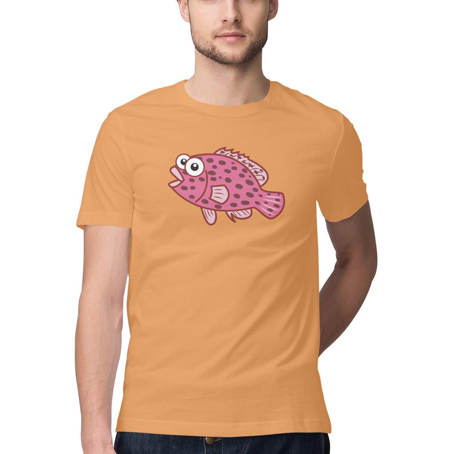 पुरुषों की एंग्लिंग टी-शर्ट | समुद्री जीव टून सीरीज | खुश ग्रूपर| राउंड गला | छोटी बाजू |