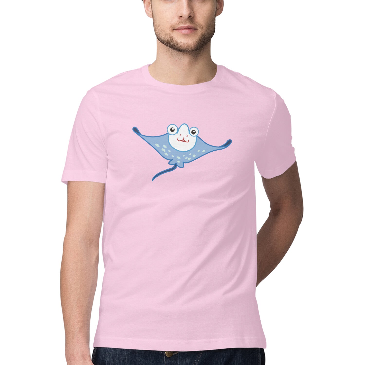पुरुषों की एंग्लिंग टी-शर्ट | समुद्री जीव टून सीरीज| खुश मांता रे | राउंड गला | छोटी बाजू |