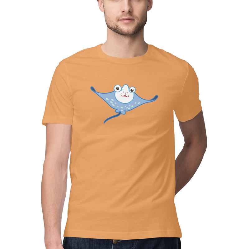 Men's Angling T-Shirt's | Sea Creatures Toon Series| Happy Manta Ray | Round Neck | Short Sleeves |