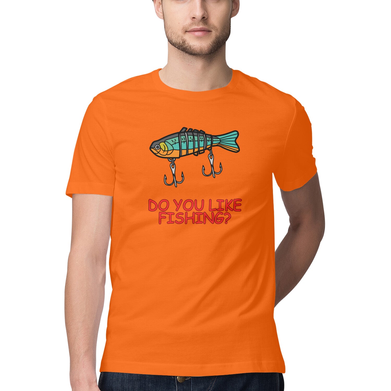 पुरुषों की एंग्लिंग टी-शर्ट | क्या आपको मछली पकड़ना पसंद है - मछली का झाला | गोल गला | छोटी बाजू |