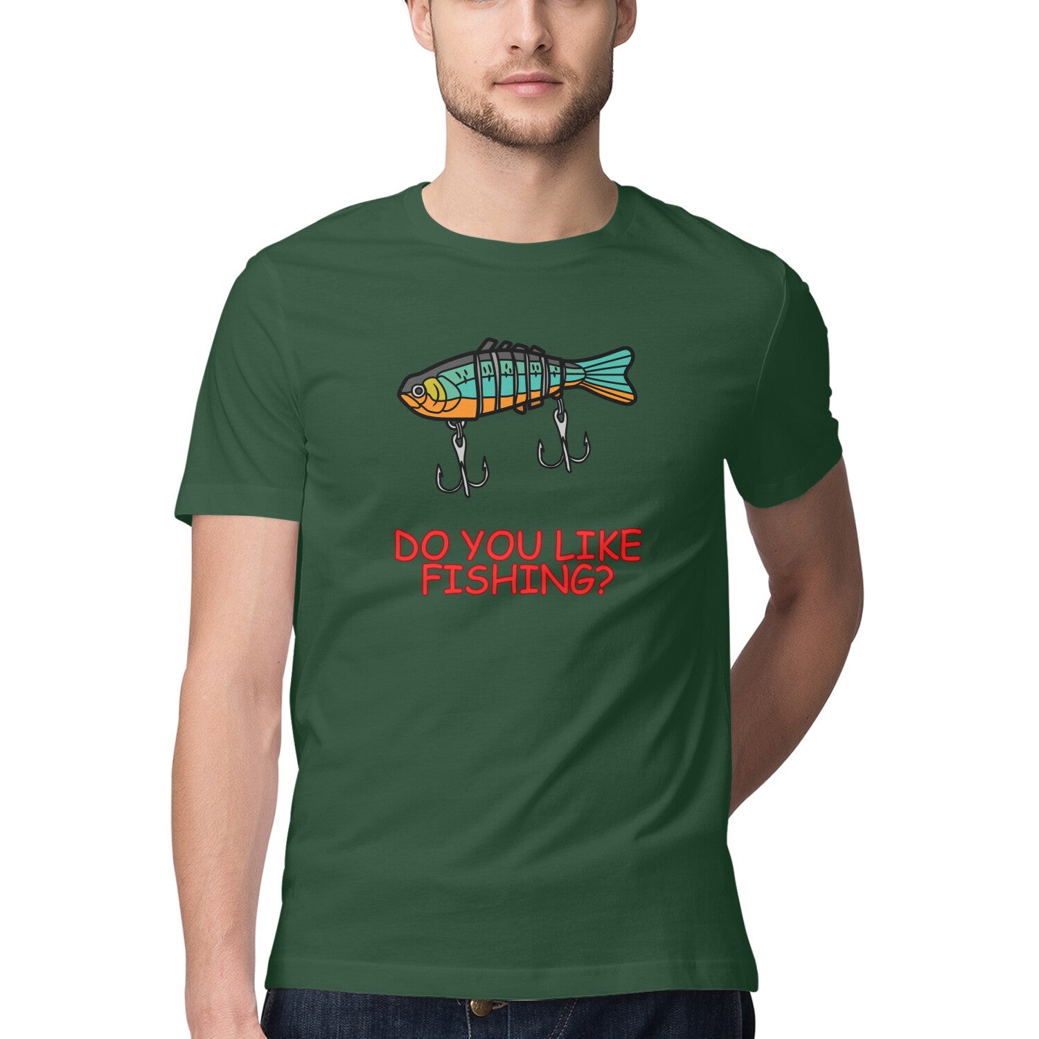 पुरुषों की एंग्लिंग टी-शर्ट | क्या आपको मछली पकड़ना पसंद है - मछली का झाला | गोल गला | छोटी बाजू |