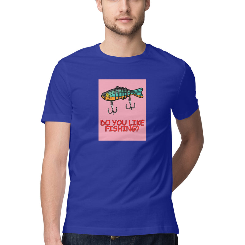 Men's Angling T-Shirt's | Do You Like Fishing - Fishing Lure - Pink Patch | Round Neck | Short Sleeves |