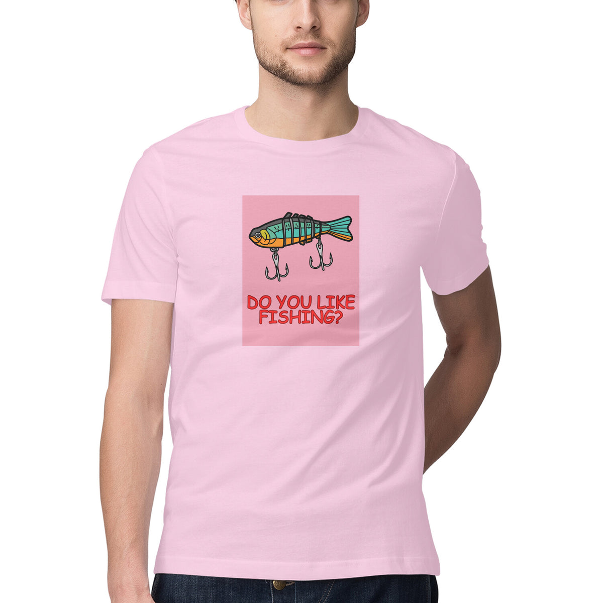 Men's Angling T-Shirt's | Do You Like Fishing - Fishing Lure - Pink Patch | Round Neck | Short Sleeves |