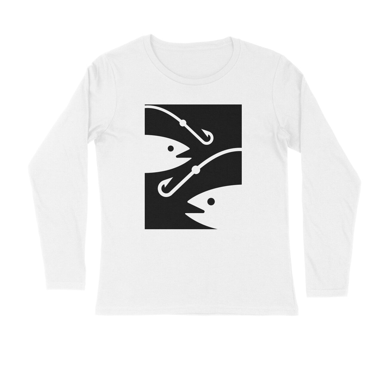 पुरुषों की एंग्लिंग टी-शर्ट | 2 मछलियाँ 2 हुक्स | गोल गला | लंबी बाजूएं |
