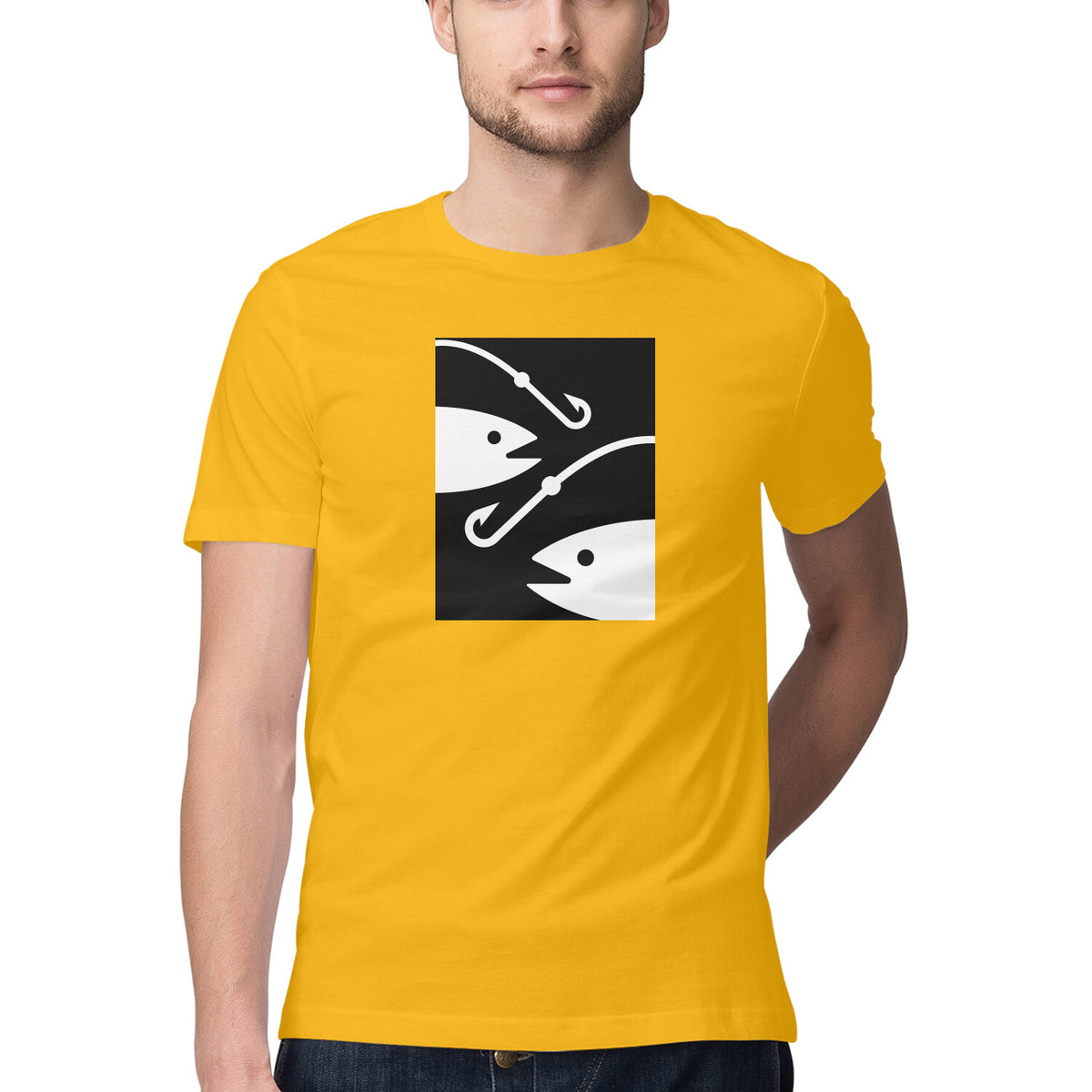 পুৰুষৰ এংলিং টি-চাৰ্টৰ | ২ মাছ ২ হুক | গোল ডিঙি | চুটি হাতৰ আঁচল |