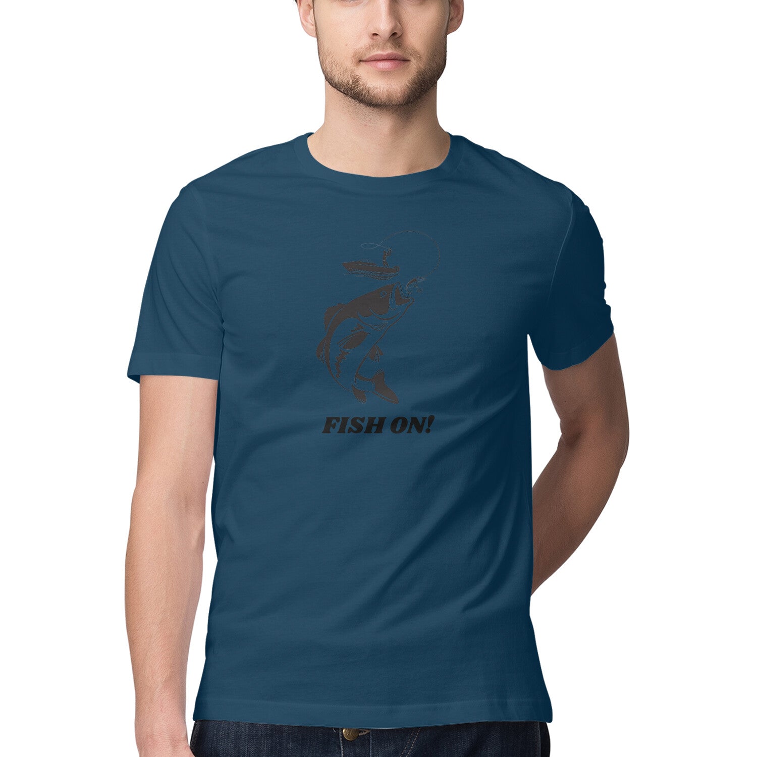 पुरुषों की एंग्लिंग टी-शर्ट | पर मछली | गोल गर्दन | छोटी बाजू |