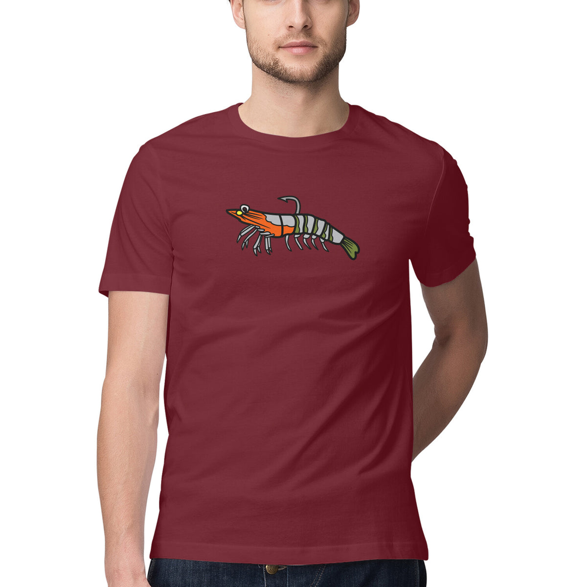 Men's Angling T-Shirts | Prawn Lure Colourful Shrimp| Round Neck | Short Sleeves |