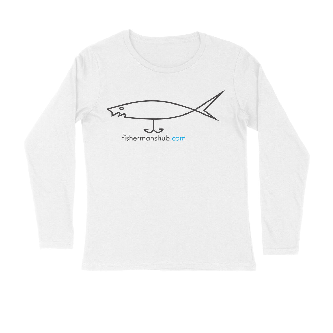 Men's Angling T-Shirts | Fishermanshub.com Logo Front| Round Neck | Long Sleeves | - FishermanshubWhiteS