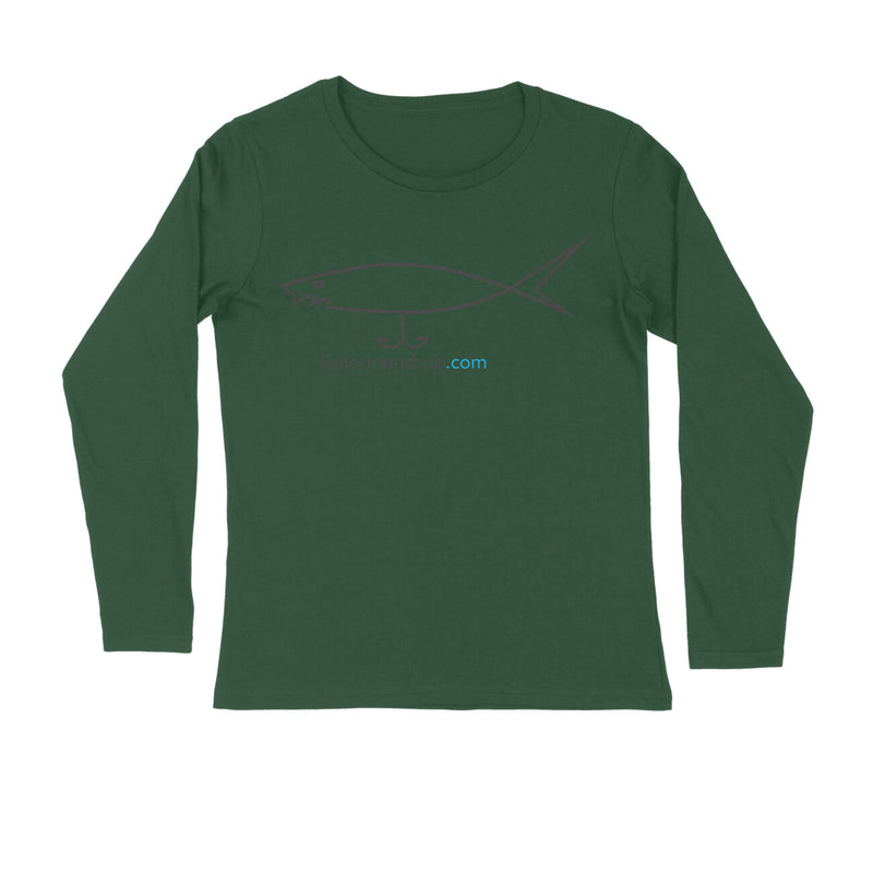 Men's Angling T-Shirts | Fishermanshub.com Logo Front| Round Neck | Long Sleeves | - FishermanshubOlive GreenS