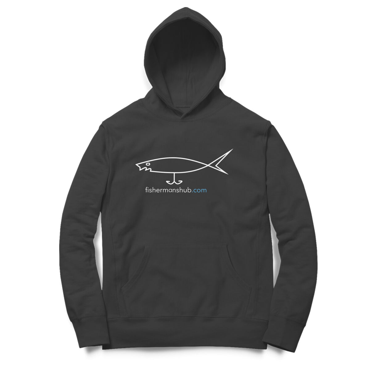 Men's / Woman's Angling Hoodie | Fishermanshub.com White Logo Front , Fishermanshub.com Behind| Hoodie | - FishermanshubBlackXS