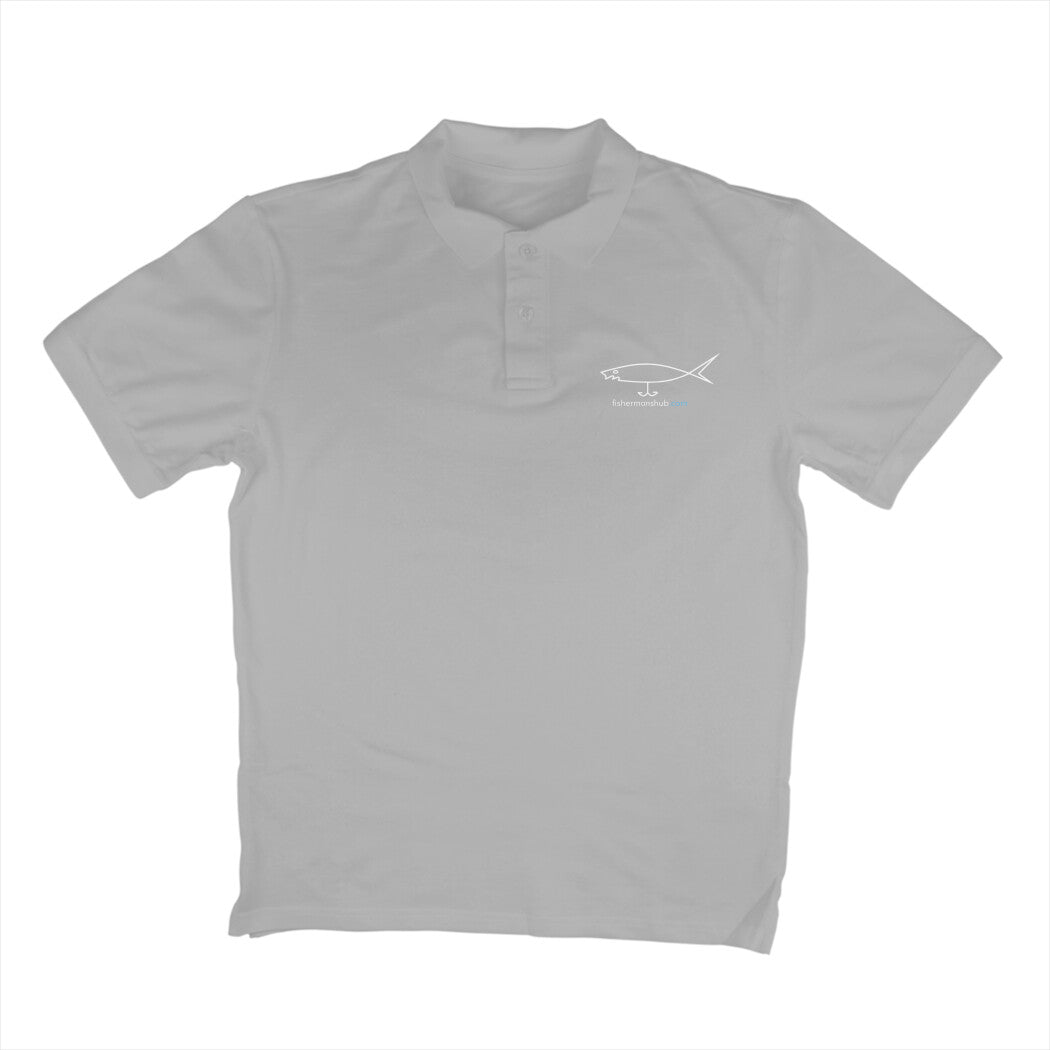 Men's Angling Polo T-Shirts - Fishermanshub.com Logo Front , Fishermanshub.com behind| Short Sleeve | - FishermanshubMelange GreyS