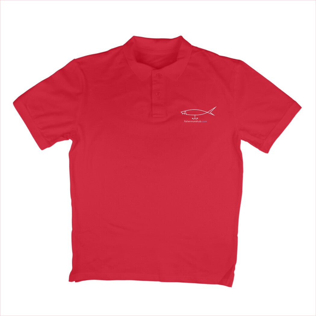 Men's Angling Polo T-Shirts - Fishermanshub.com Logo Front , Fishermanshub.com behind| Short Sleeve | - FishermanshubRedS
