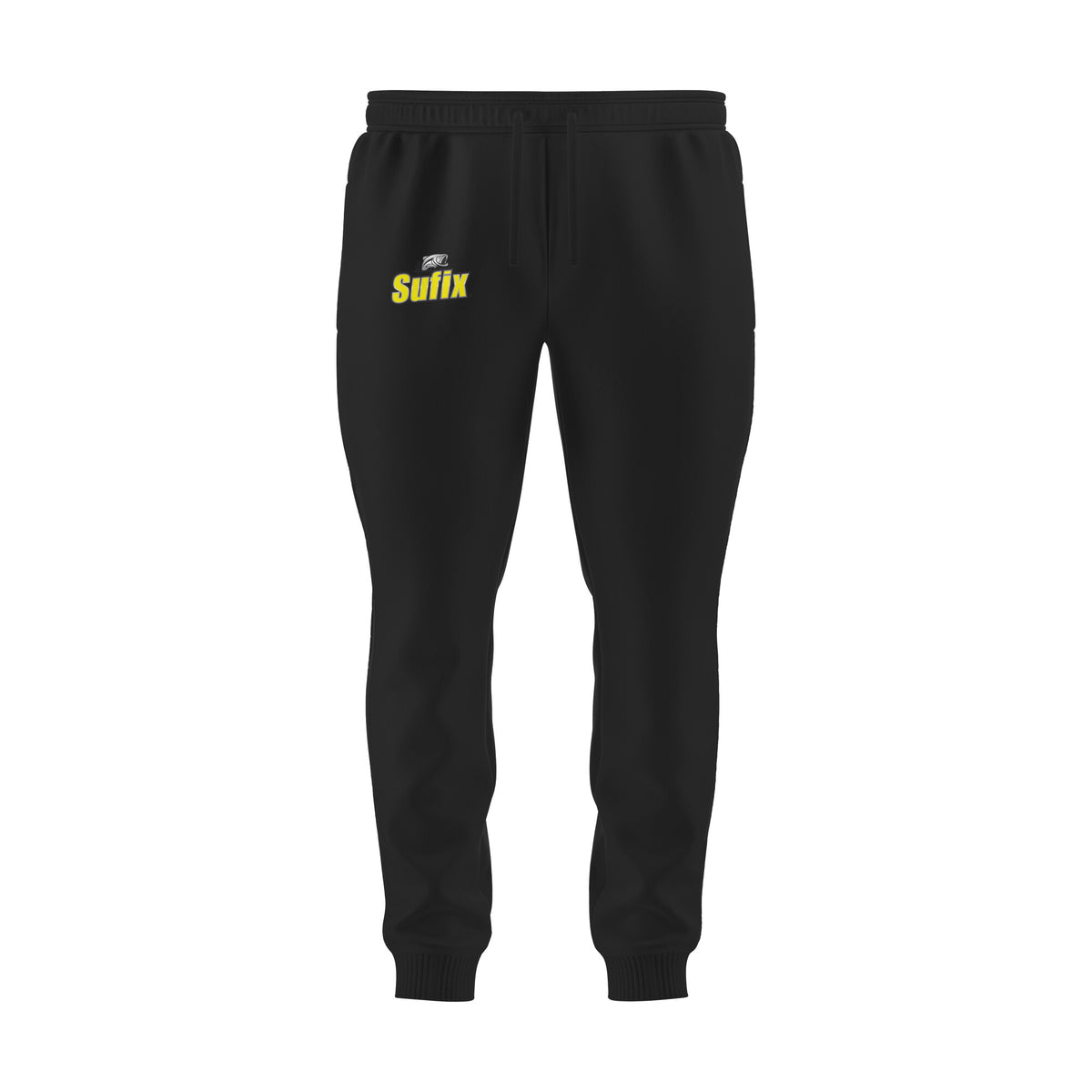 Fishermanshub Men's Angling Joggers| Sufix Yellow Logo Front| Joggers| - FishermanshubBlackS