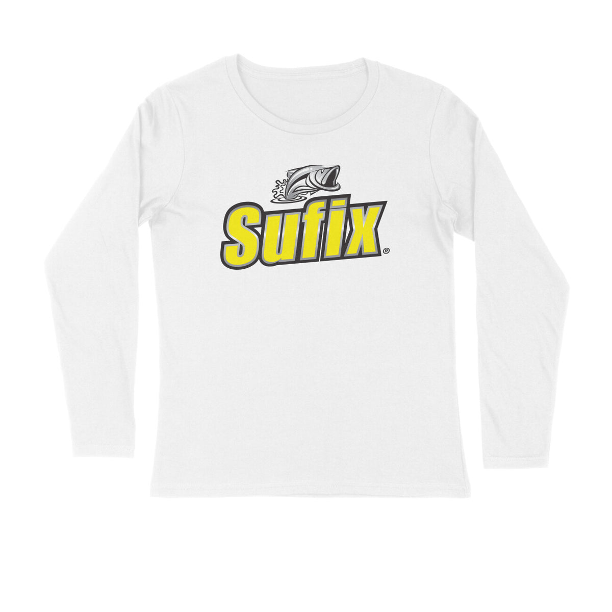 Men's Angling T-Shirt's | Sufix Yellow Logo Front , fishermanshub.com behind | Round Neck | Long Sleeves | White| - FishermanshubWhiteS