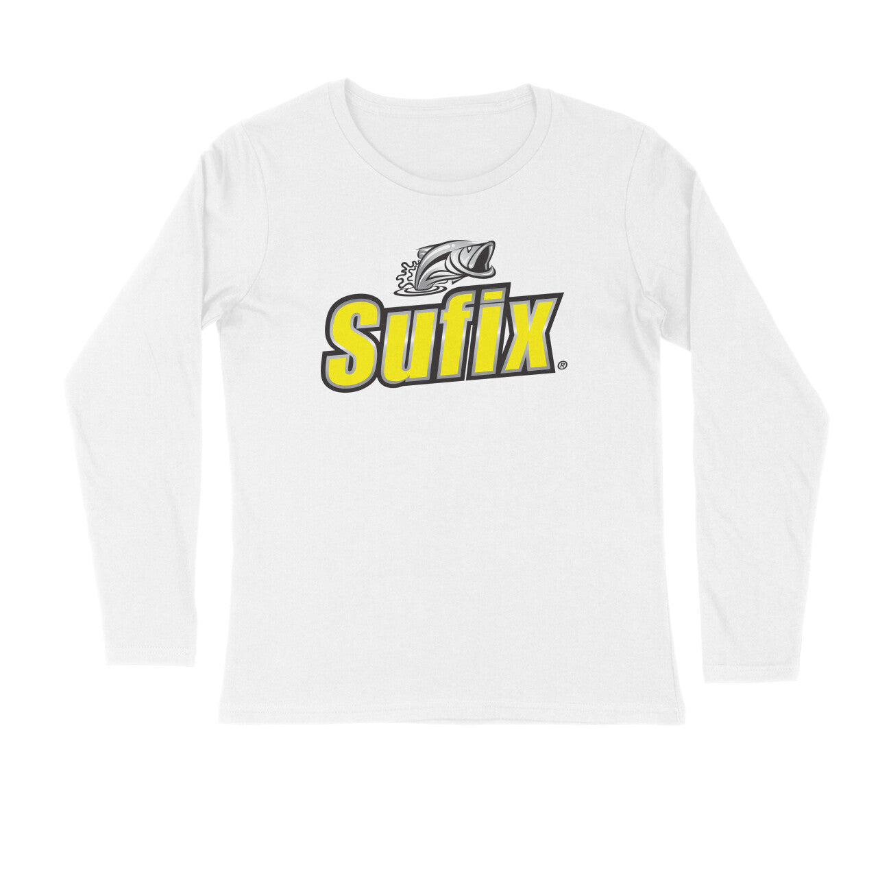 Men's Angling T-Shirt's | Sufix Yellow Logo Front , fishermanshub.com behind | Round Neck | Long Sleeves | White| - FishermanshubWhiteS
