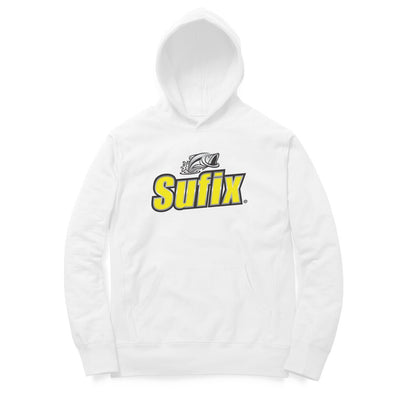 Men's / Woman's Angling Hoodie | Sufix Yellow Logo Front, Fishermanshub.com Behind | Hoodie | - FishermanshubWhiteL