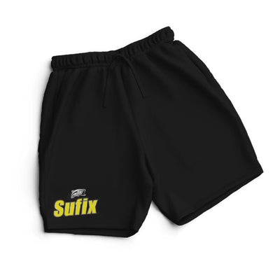 Fishermanshub Men's Angling Shorts | Sufix Yellow Logo Front | Shorts | Black | White | - FishermanshubBlackS