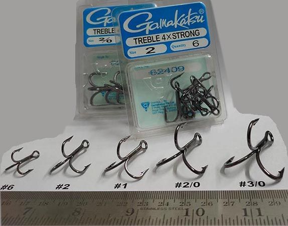 Gamakatsu 4X Strong NSB Treble Hooks, Size 2 , 6 , 2/0, 3/0, 5/0