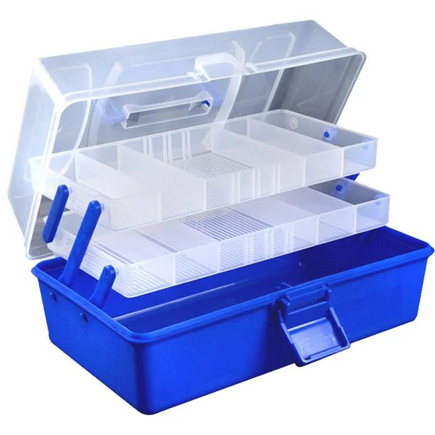 blue tackle box container Lucana 2 Layer Folding Tackle Box | Blue