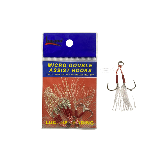 Lucana Micro Double Assist Hooks | Sizes 10 - 14 | 4 Pcs Per Box - Fishermanshub10