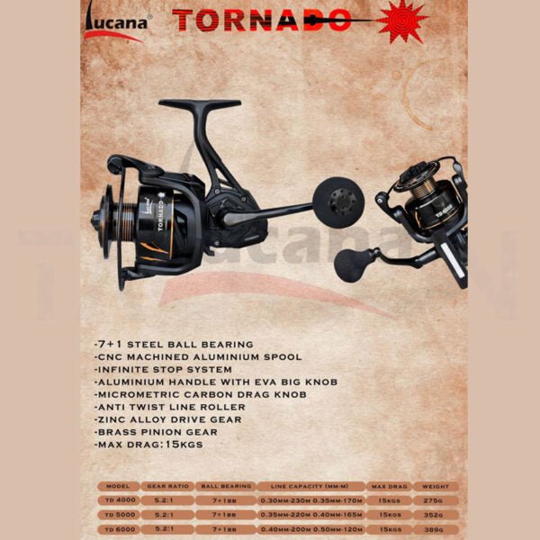 Lucana Tornado Spinning Reel | TD4000 | TD5000 | TD6000 | - FishermanshubTD4000