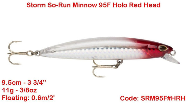 Storm So-Run Minnow Floating Hard Lure | 9.5 Cm | 11 Gm | Floating - fishermanshub9.5 CmHOLO RED HEAD