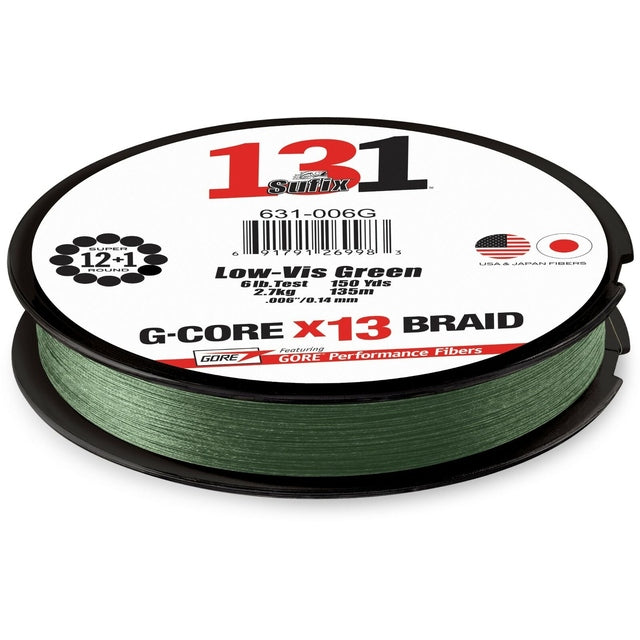 Sufix 131 Braided Fishing Line | 100 Mt / 110 Yd | Lo Vis Green - fishermanshub0.23MM | 13.6Kg (30Lb)Lo Vis Green