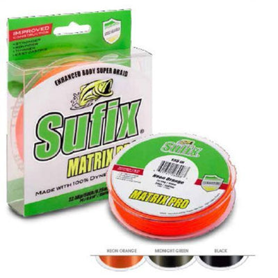 Sufix Matrix Pro High Performance Braided Line | 100 Mt / 110 Yd | Black | Neon Orange | Midnight Green - fishermanshub0.25MM | 22.6Kg (50Lb)Black
