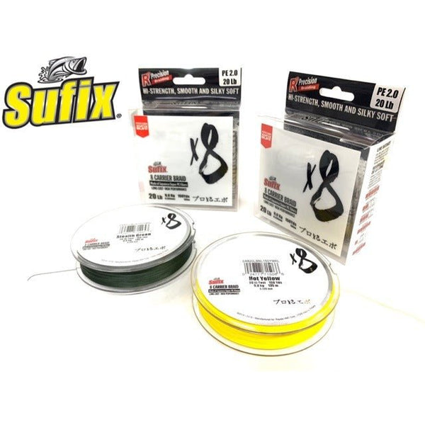 Sufix X8 Carrier Braided Fishing Line | 300 Mt / 330 Yd | Stealth Green | Hot Yellow - fishermanshub0.23MM | 20Kg (44Lb)Stealth Green