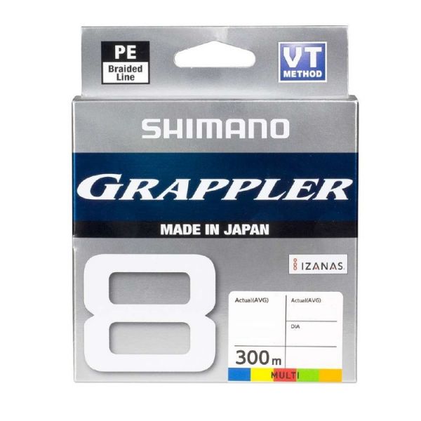 Shimano Grappler 8 Premium PE Braided Line | 300 Mt | Multicolour | - fishermanshub0.19MM | 13.6Kg (30Lb)Multicolour