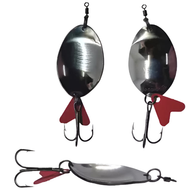 Shiny Fishing Spoon With Plastic Spinner , Wide Bodied | Gold | Silver | 32 Gm , 7 Cm | 24 Gm , 5.5 Cm | - fishermanshub32 GmSilverPack of 3