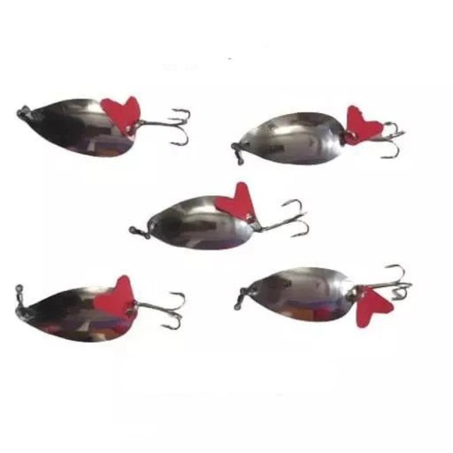 Shiny Fishing Spoon With Plastic Spinner , Wide Bodied | Gold | Silver | 32 Gm , 7 Cm | 24 Gm , 5.5 Cm | - fishermanshub32 GmSilverPack Of 5