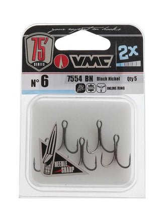 VMC 2X Black Nickel Treble Hooks 7554BN | 5 Pcs Per Pack - fishermanshub1