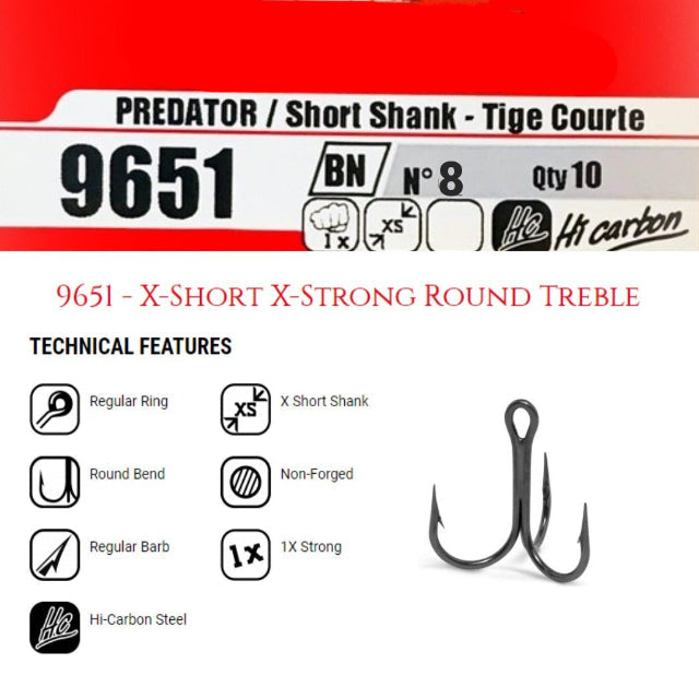 VMC Predator/Short Shank Treble Hooks 9651BZ | Bronze | 5 Pcs | 10 Pcs | - fishermanshub105 Pcs