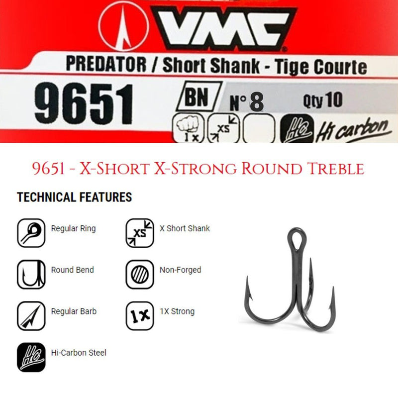 VMC Predator/Short Shank Treble Hooks 9651BZ | Bronze | 5 Pcs | 10 Pcs | - fishermanshub105 Pcs