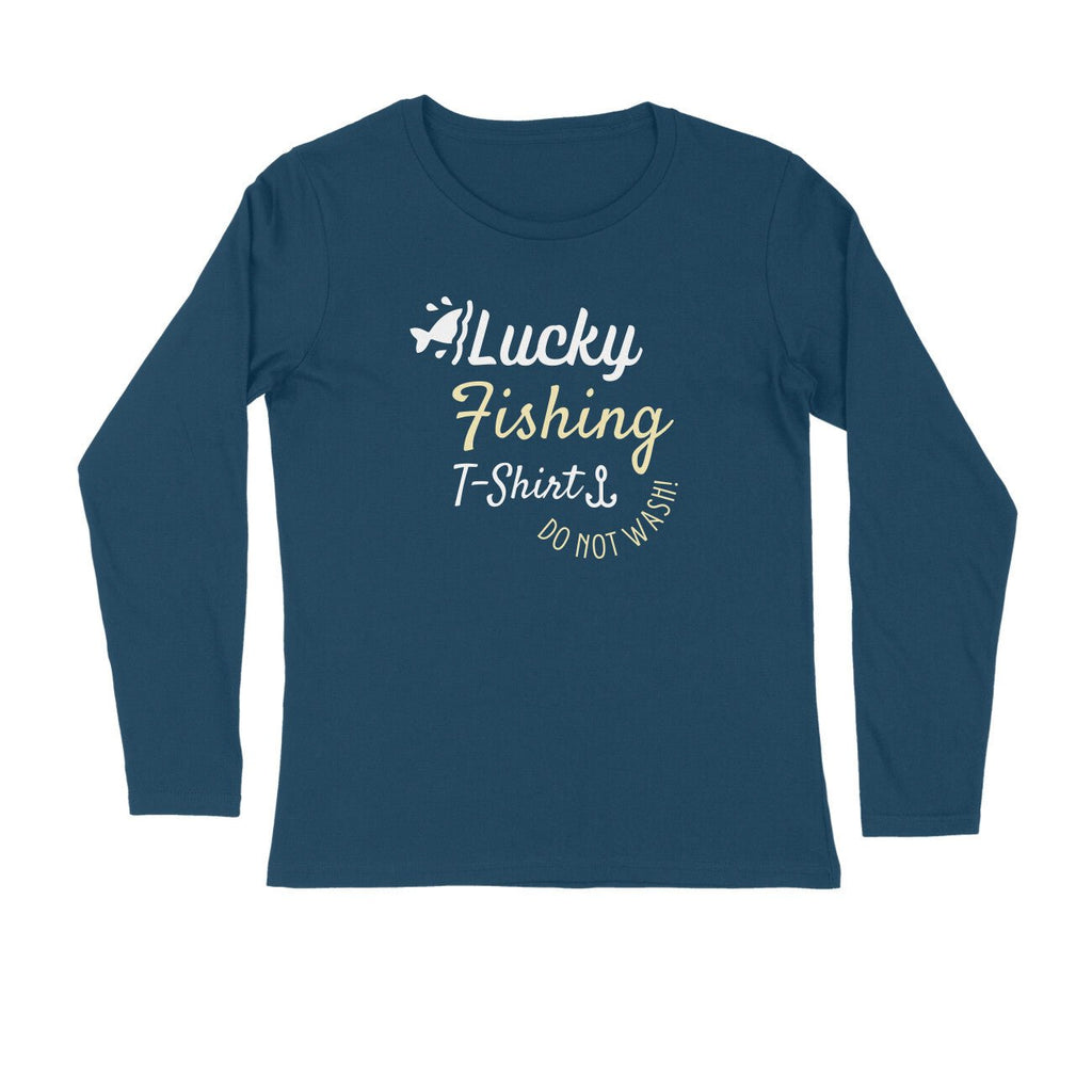 Men's Angling T-Shirt's - Lucky Fishing T-Shirt, Do Not Wash | Round Neck | Long Sleeves | Navy Blue / L