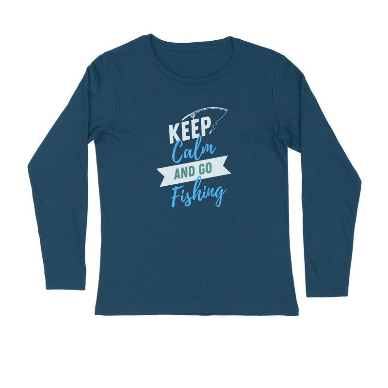 Men's Angling T-Shirt's | Front - Keep Calm And Go Fishing , Back - Fishermanshub.com Logo | Round Neck | Long Sleeves |