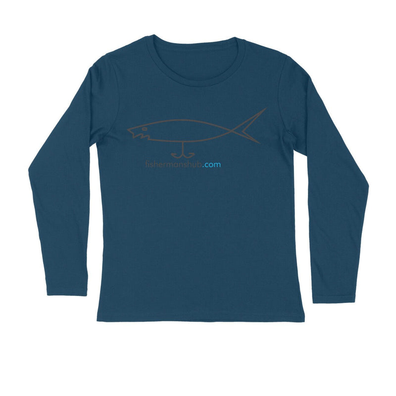 Men's Angling T-Shirts | Fishermanshub.com Logo Front| Round Neck | Long Sleeves | - FishermanshubNavy BlueS
