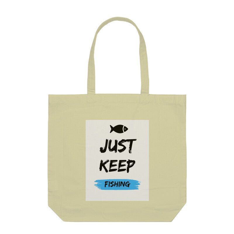 Just Keep Fishing Anglers Marketing Tote Bags - FishermanshubHalf WhiteWith Zipper
